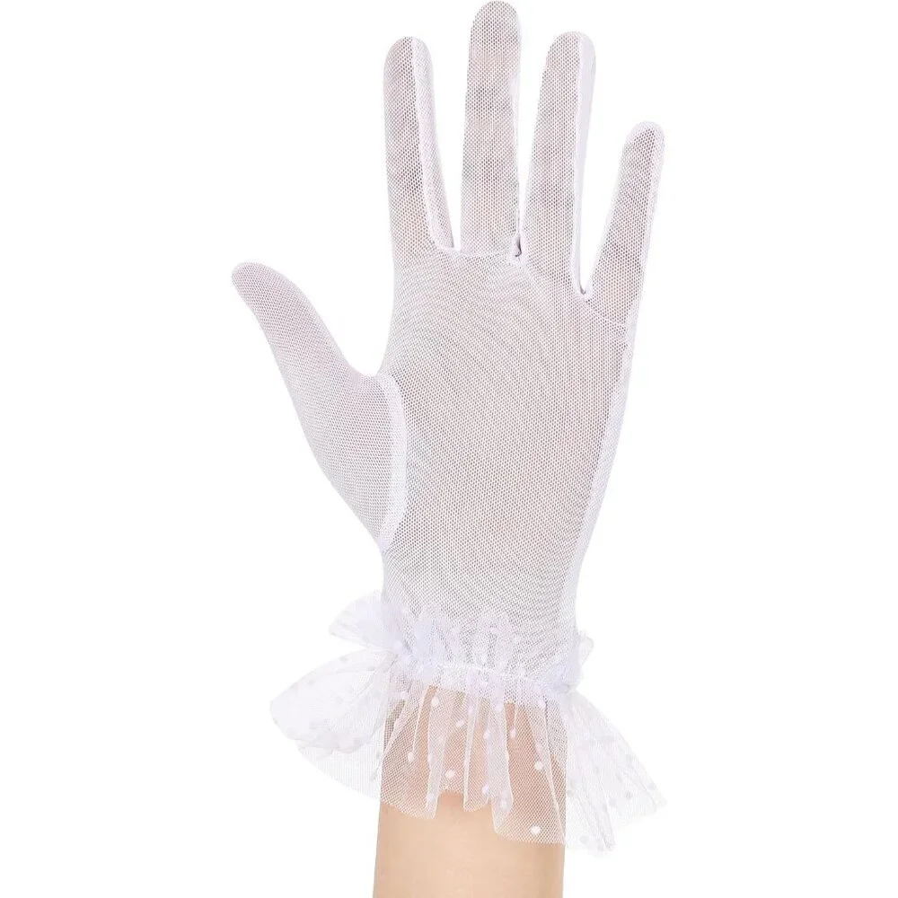 Women's Short Lace White Sheer Mesh Tea Party Prom Gloves Banquet Costume